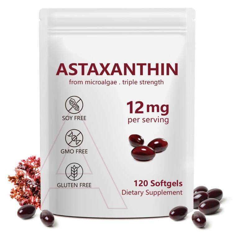 Astaxanthin 12mg, 120 Softgels, 4 Monate Versorgung, Premium Astaxanthin Antioxidans Ergänzungen mit Antioxidans Aktivität, Unterstützt Augen, Immun, Gelenk, Hautgesundheit, Interne Zirkulation
