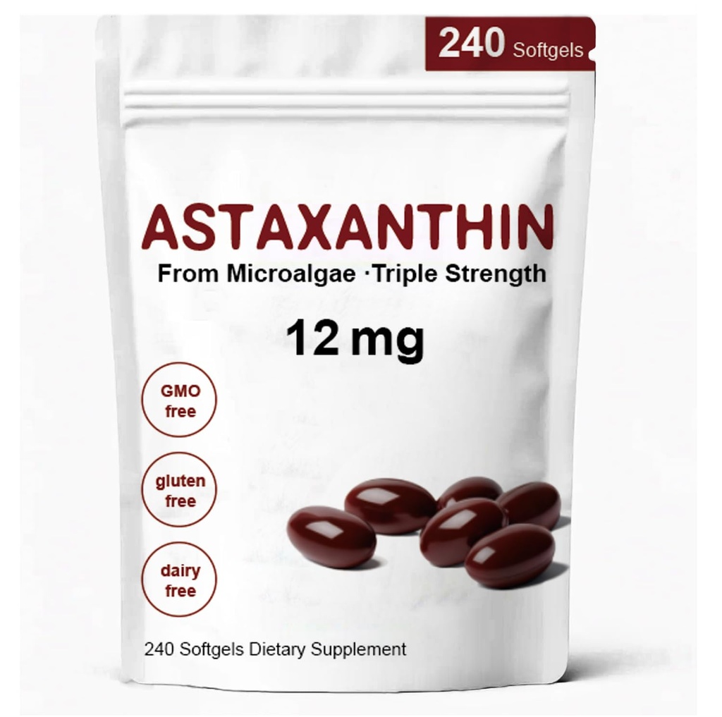 Astaxanthin 12mg, Premium Astaxanthin Antioxidans Ergänzungen mit Antioxidans Aktivität, unterstützt Augen, Immun, Hautgesundheit, Interne Zirkulation-240 Softgels