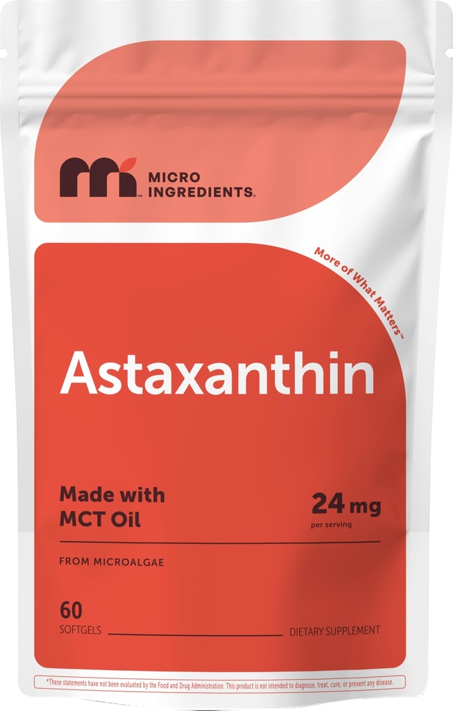 Micro Ingredients Astaxanthin 24mg mit MCT-Öl, 60 Softgels, 2 Month Supply | Max Strength Astaxanthin Antioxidant Ergänzungen | Frische Microalgae Quelle | Non-GMO, Glutenfrei, No Soy