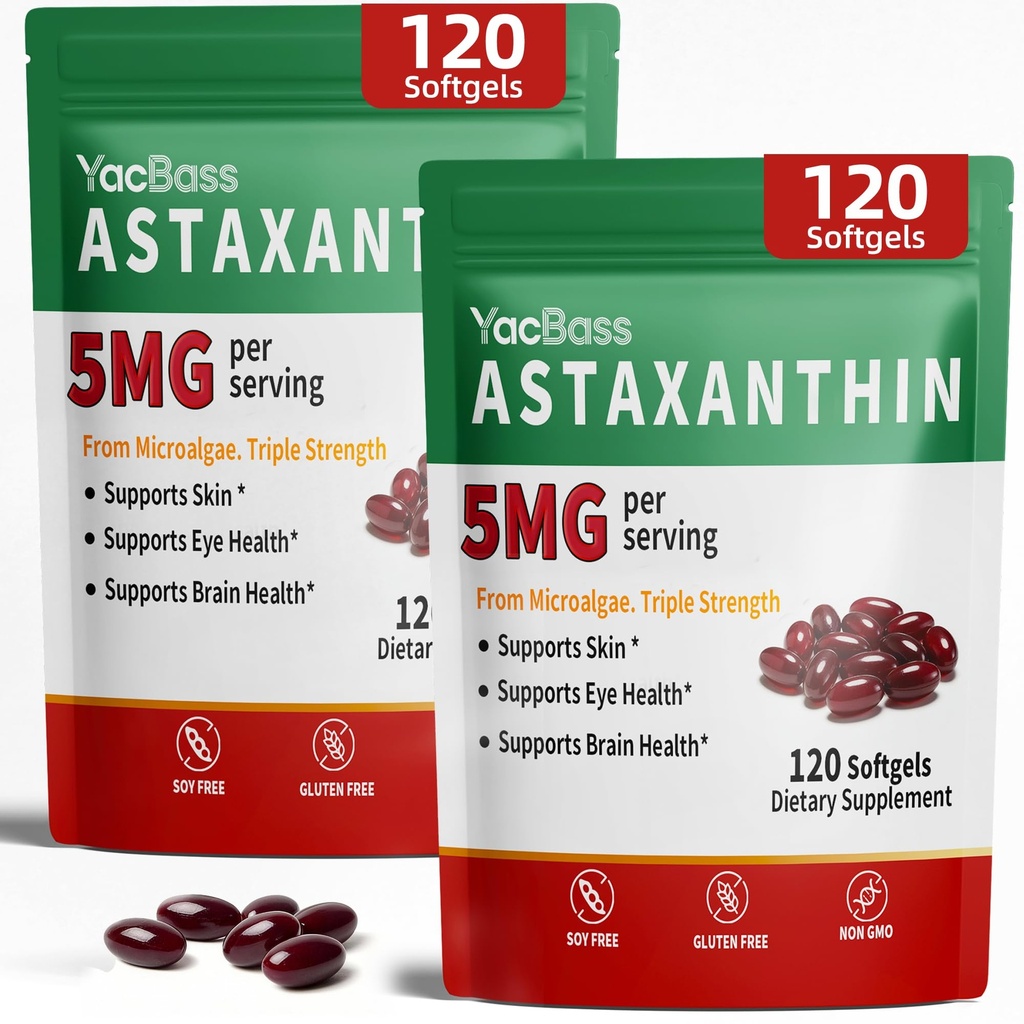 2Pack Astaxanthin Ergänzungen 12mg - Premium Astaxanthin für Augen, Gehirn, Haut und Immununterstützung, Microalgae Source, 240 Softgels