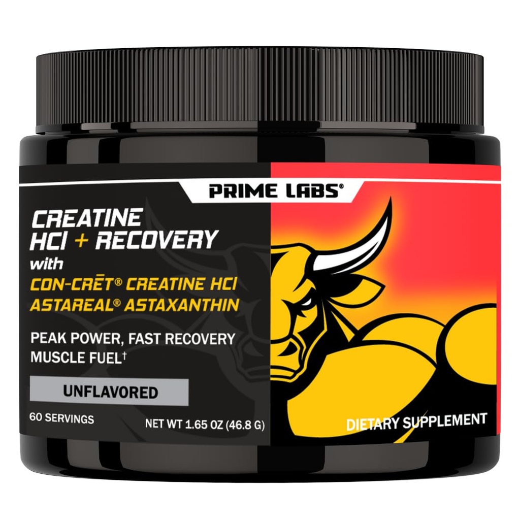 Prime Labs Creatin HCl Pulver mit AstaReal Astaxanthin 6mg - Unterstützt Muskel-Recovery & Gehirn Gesundheit - Con-Cret Creatine HCl (7X Mehr Konzentration als Monohydrat) - 60 Portionen