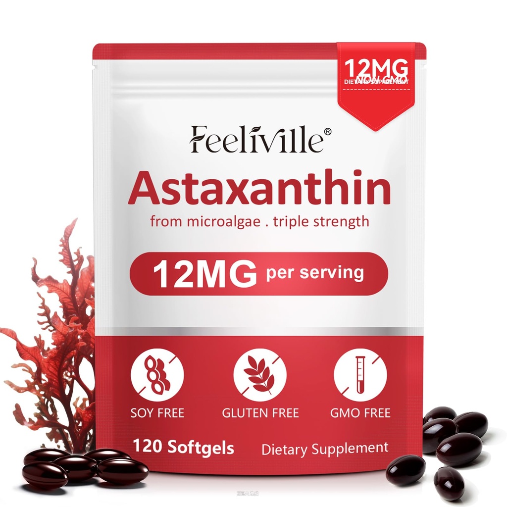 Astaxanthine 12mg, 120 Softgels, 4 mois d'approvisionnement