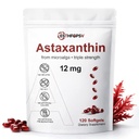 Astaxanthine Premium 12mg Supplément antioxydant avec vitamine E – 120 Softgels, 4 mois d'approvisionnement, source de microalgues, soutient la peau, la santé oculaire et articulaire, non-OGM, sans gluten et sans soja