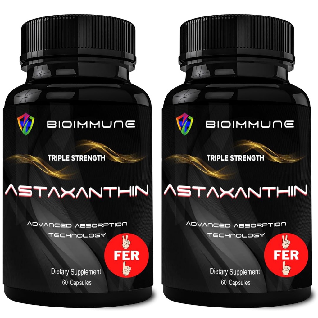 BioImmune 2 Pack Triple Strength AstaQuilTM Astaxanthin 12mg Absorption améliorée, 120 Softgels avec/Huile de noix de coco organique.