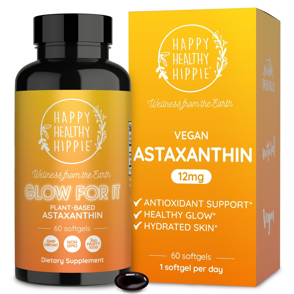 Astaxanthin Ergänzung 12mg | Pflanzenbasiertes Antioxidans für Haut Hydration, Elastizität & Radiant Glow | From Algae Extract | Non-GMO, Vegan, Made in USA | 2 Month Supply, 60 Softgels