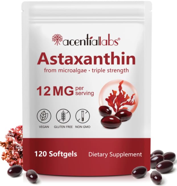 AIQIUSHA Astaxanthin ergänzt 12mg mit Kokosöl, 120 Softgels, 4 Monate Versorgung | Triple Strength Natural Astaxanthin von Microalgae | Non-GMO, Gluten & Soy Free