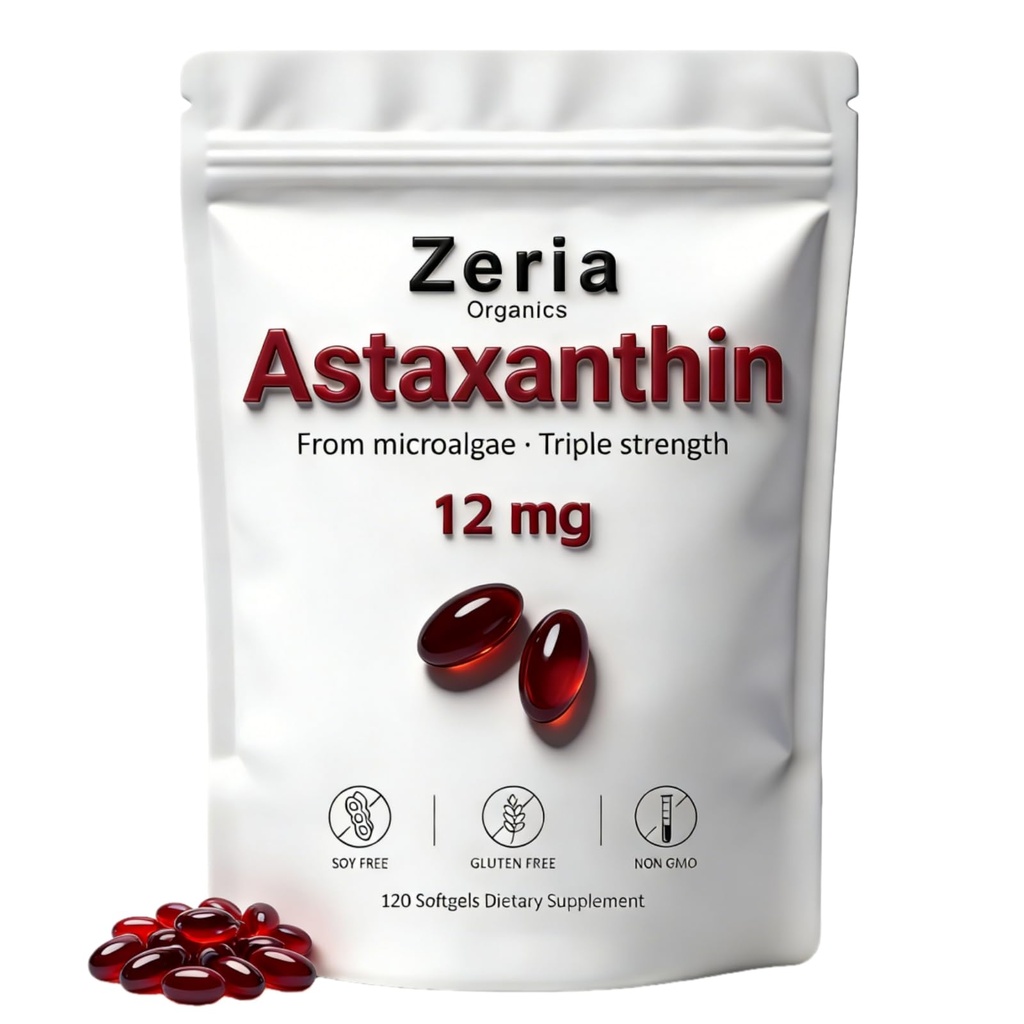 Astaxanthine 12mg, suppléments naturels d'astaxanthine Algae,120 Softgels (1 sac)
