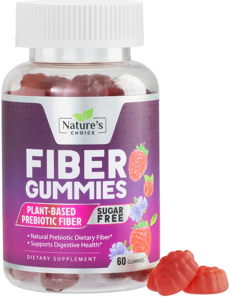 Gommies de fibre pour les adultes, sans sucre quotidien 4g Gommy Supplément de fibre, Gommy Gommy Digestive Health Support - Plant based Soluble Chews, Prébiotiques soutient la régularité et la digestion - 60 Gommies