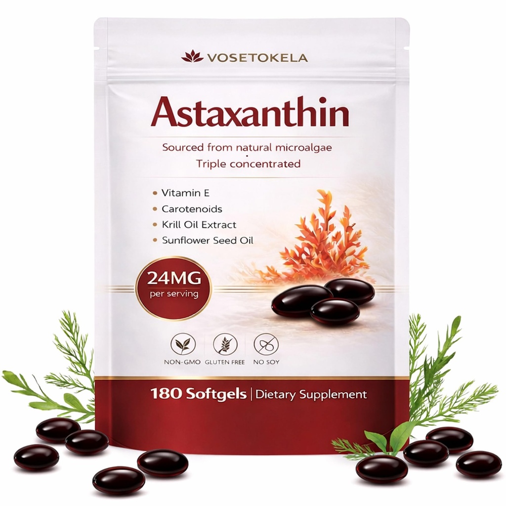 Astaxanthin Ergänzungen, Astaxanthin Antioxidans Kapseln, 180 Softgels, 24mg Jede, 6 Monate Versorgung, von Microalgae, Glutenfrei, Non-GMO, Unterstützt einen gesunden, ausgewogenen Lebensstil