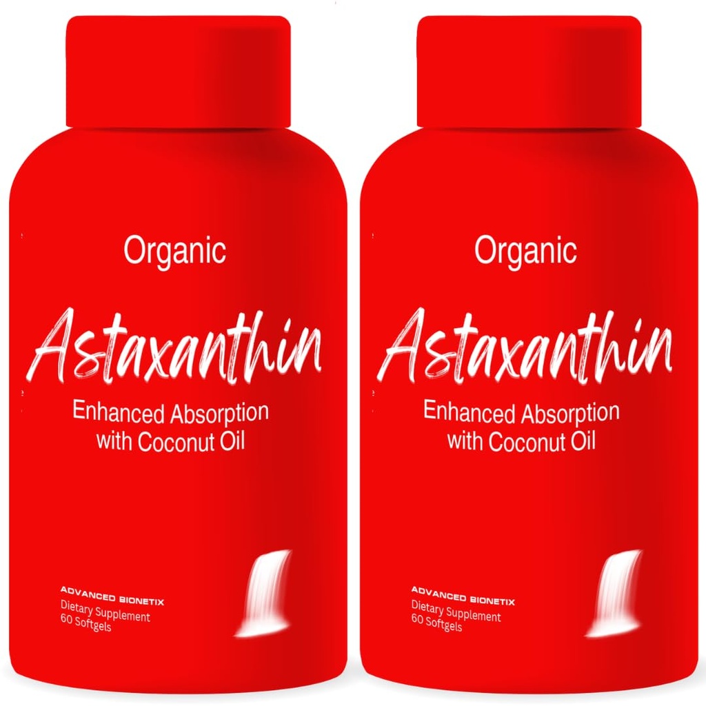 Advanced Bionetix 2 Pack Triple Strength AstaQuilTM Astaxanthin 12mg Hohe Bioverfügbarkeit Formel, 120 Softgels Bio Kokosöl für verbesserte Absorption. Leistungsstarke Antioxidante Augengelenk Herzgesundheit