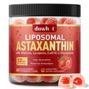 Astaxanthine liposomale Gummies, Astaxanthine organique 12mg suppléments avec lycopène, glutathion pour puissant antioxydant, plus vitamines et CoQ10 pour la santé des yeux, de la peau et des immunes, sans sucre, végétalien, 60