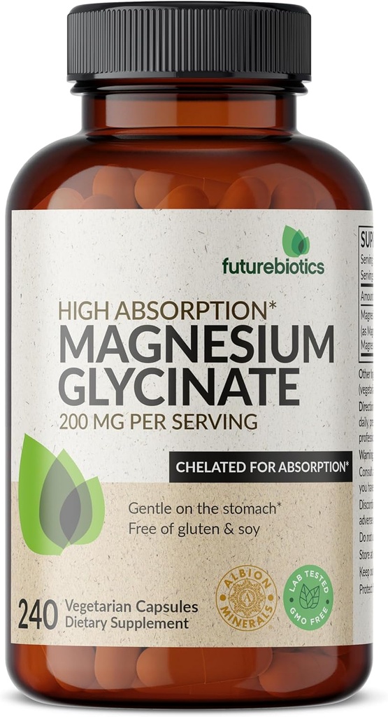 Futurebiotics Magnesium Glycinate 200 MG pro Portion Chelat für hohe Absorption, Gentle On Stomach, Non-GMO, 240 vegetarische Kapseln