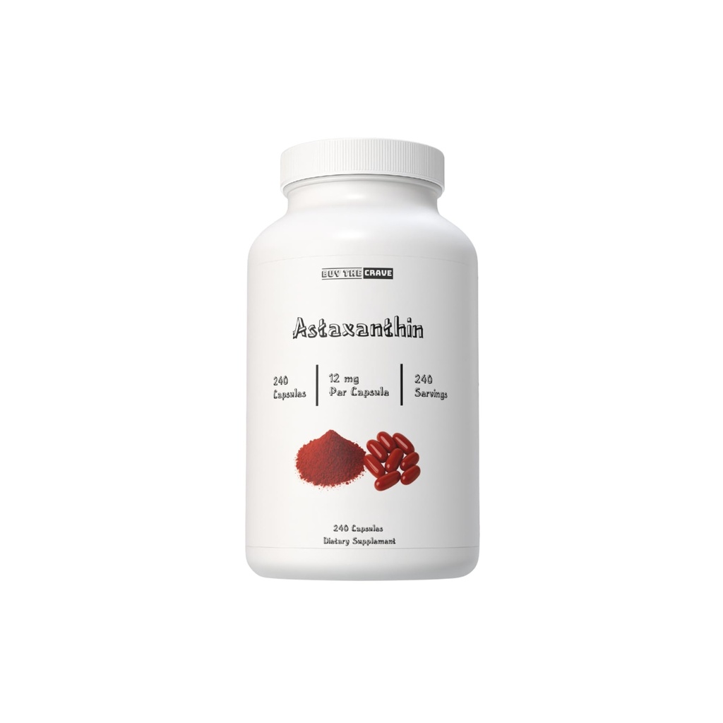 Astaxanthine 12mg Chaque gélule, Extra Force - Suppléments d'astaxanthine, Source d'antioxydant - Sans gluten, 240 Nombre, 120 portions