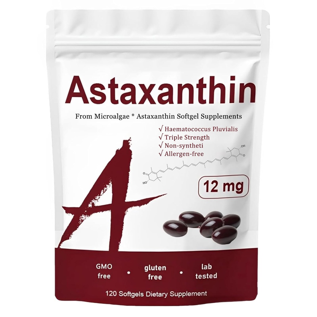 Astaxanthine 12mg, Vitamines cutanées Triple Strength pour les femmes ayant une activité antioxydante,Supporte l'immunité, la peau, la santé oculaire et articulaire,Promouvoir la circulation interne,Flaveur de chocolat,120 portions