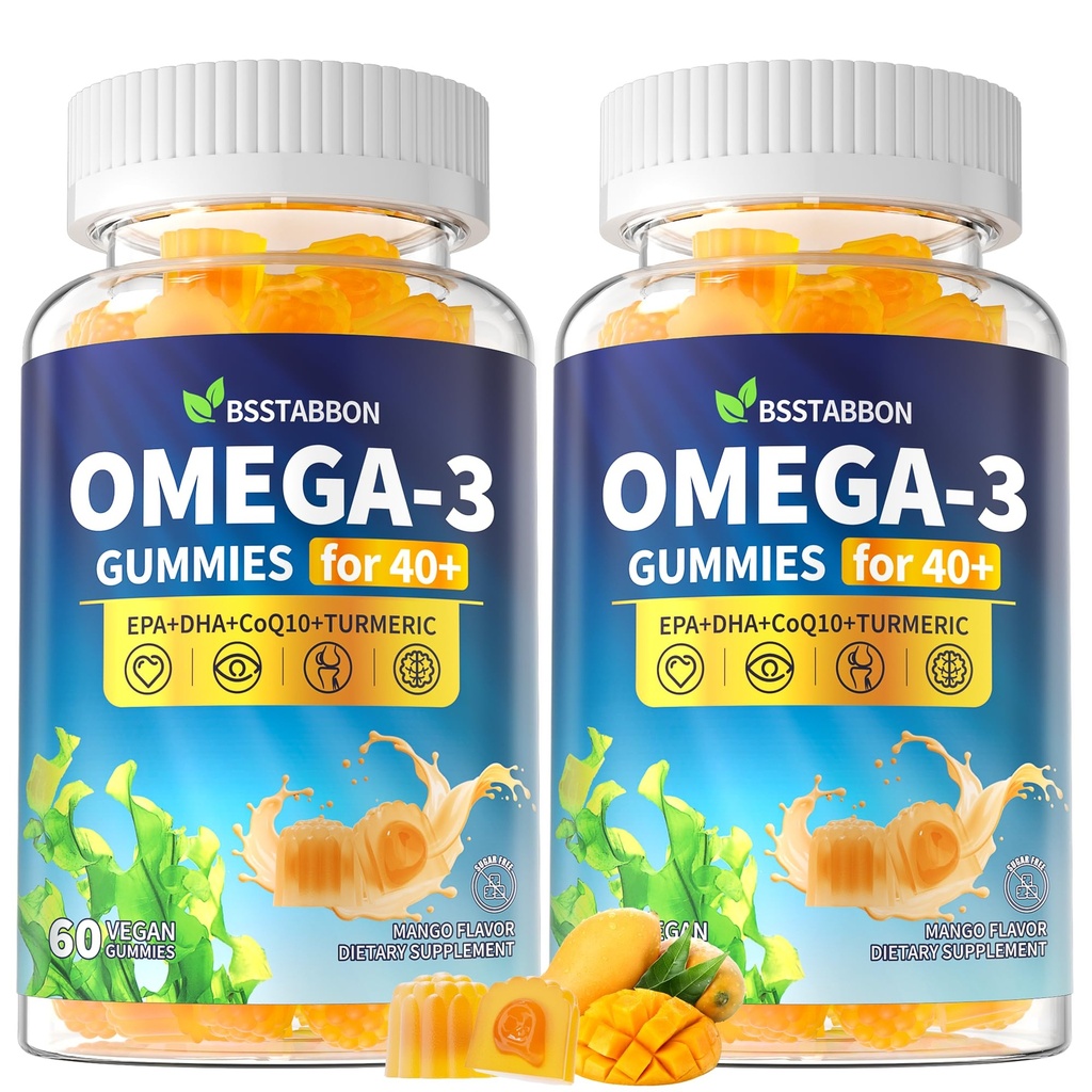 Omega-3 Gummies Supplément pour les adultes 40+: 1280mg Vegan Omega3 acide gras DHA EPA avec vitamine D3 K2 Zinc Turmeric pour le soutien global de la santé - Huile de poisson Alternative pour les femmes Hommes(120Count)