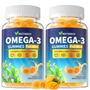 Omega-3 Gummi-Ergänzung für Erwachsene 40+: 1280mg Vegan Omega3 Fettsäure DHA EPA mit Vitamin D3 K2 Zink Kurkuma für allgemeine Gesundheit Unterstützung - Fish Oil Alternative für Frauen Männer (120Count)