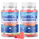2 Pack Vegan Omega-3 Gommies1000mg pour les adultes - Supplément sans sucre avec 400mg DHA et 600mg EPA, vitamines A, C, E et zinc - 120 Compte