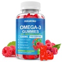 Vegan Omega-3 Gummie 1028mg, Omega 3 Fischöl Alternative für Erwachsene w/EPA 400mg & DHA 600mg & Vitamin A, C, E unterstützt Gehirn, Augen & Immune Gesundheit, Zucker frei, Himbeer Geschmack, 60 Zähler