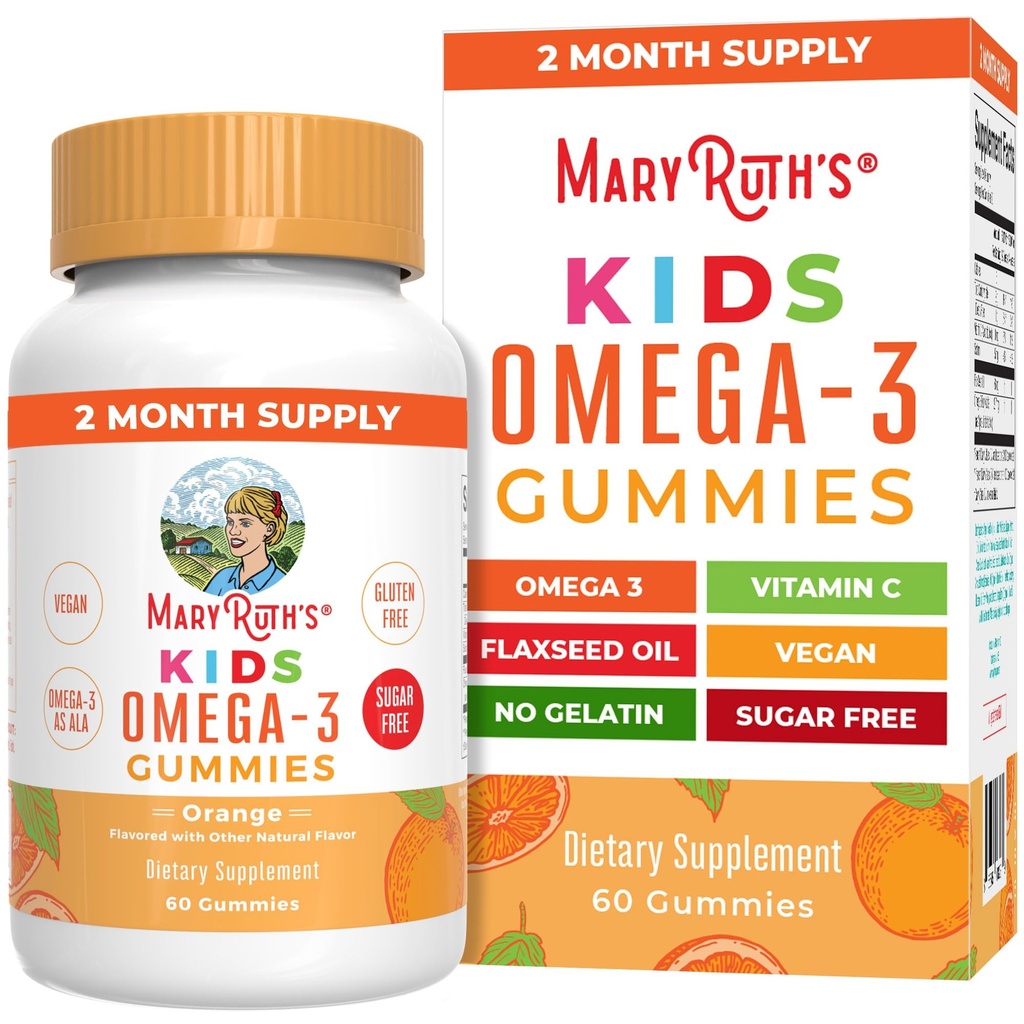 MARYRUTH's Vegan Omega 3 Gummie für Kinder 2+, 2 Monate Versorgung, Sugar Free, Omega 3 Supplement mit Vitamin C, Flaxseed Oil, Immununterstützung, Essential Nährstoff ALA, No Fish Taste, 60 Count