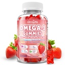 Vegan Omega 3 Gummie 1000mg + CoQ10 + Magnesium - w/Algae EPA 600mg & DHA 400mg, Fischöl Omega-3 Ergänzungen Alternative für Erwachsene, für Gehirn, Auge, Immune Gesundheit, Erdbeeren Geschmack, 60 Zähler