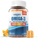 Vegan Omega 3 Gummies 1280mg + Vitamine D3 K2 (MK7), Omega 3 Huile de poisson Alternative pour les adultes, w/Algae EPA 600mg & DHA 400mg, Huile MCT - Pas de goût de poisson - pour le cerveau, l'œil, la santé immunitaire, sans sucre, 1 paquet