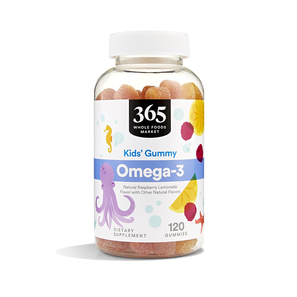 365 von Whole Foods Market, Omega-3 Kids' Gummy, Natural Raspberry Lemonade Flavor, 120 Count