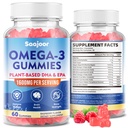 Vegan Omega-3 Gummies1000mg für Erwachsene - Zuckerfreie Ergänzung mit 400mg DHA & 600mg EPA, Vitamine A, C, E und Zink - 60 Zähler