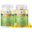 Bundle von Omega DHA Gummis für Kinder - Fettsäuren Omega 3 6 9 mit Vitamin C für Gehirn, Immunität & Vision - Nährwert DHA für gesunde Nervensystem & Fokus Unterstützung - Vegetarisch & Gluten kostenlos