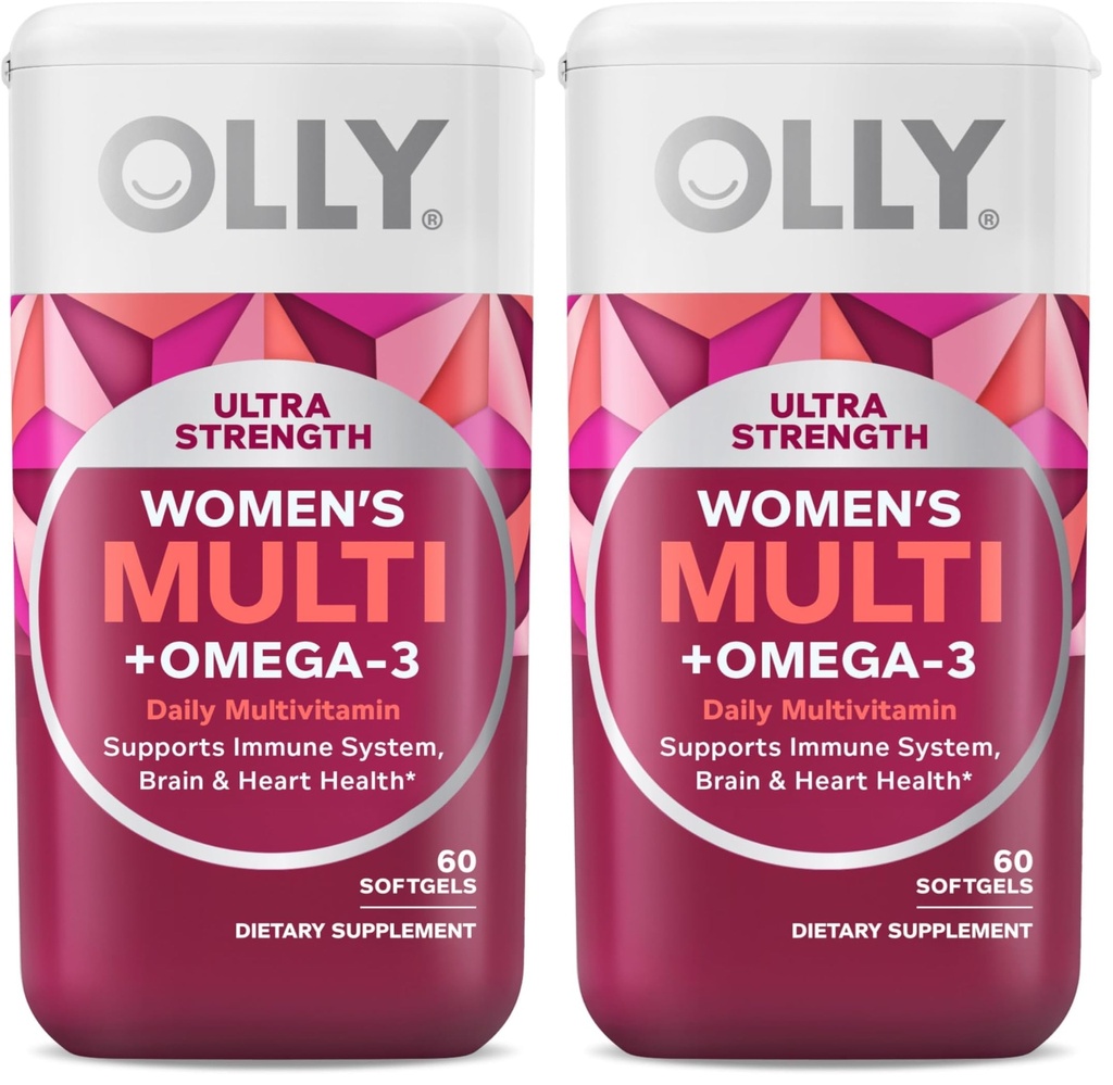 OLLY Ultra Femmes Multi Softgels, Overall Health and Immune Support, Omega-3s,Iron,Vitamines A,D,C,E,B12,Daily Multivitamin, 30 Jours d'approvisionnement -,60 Compte (paquet de 2)