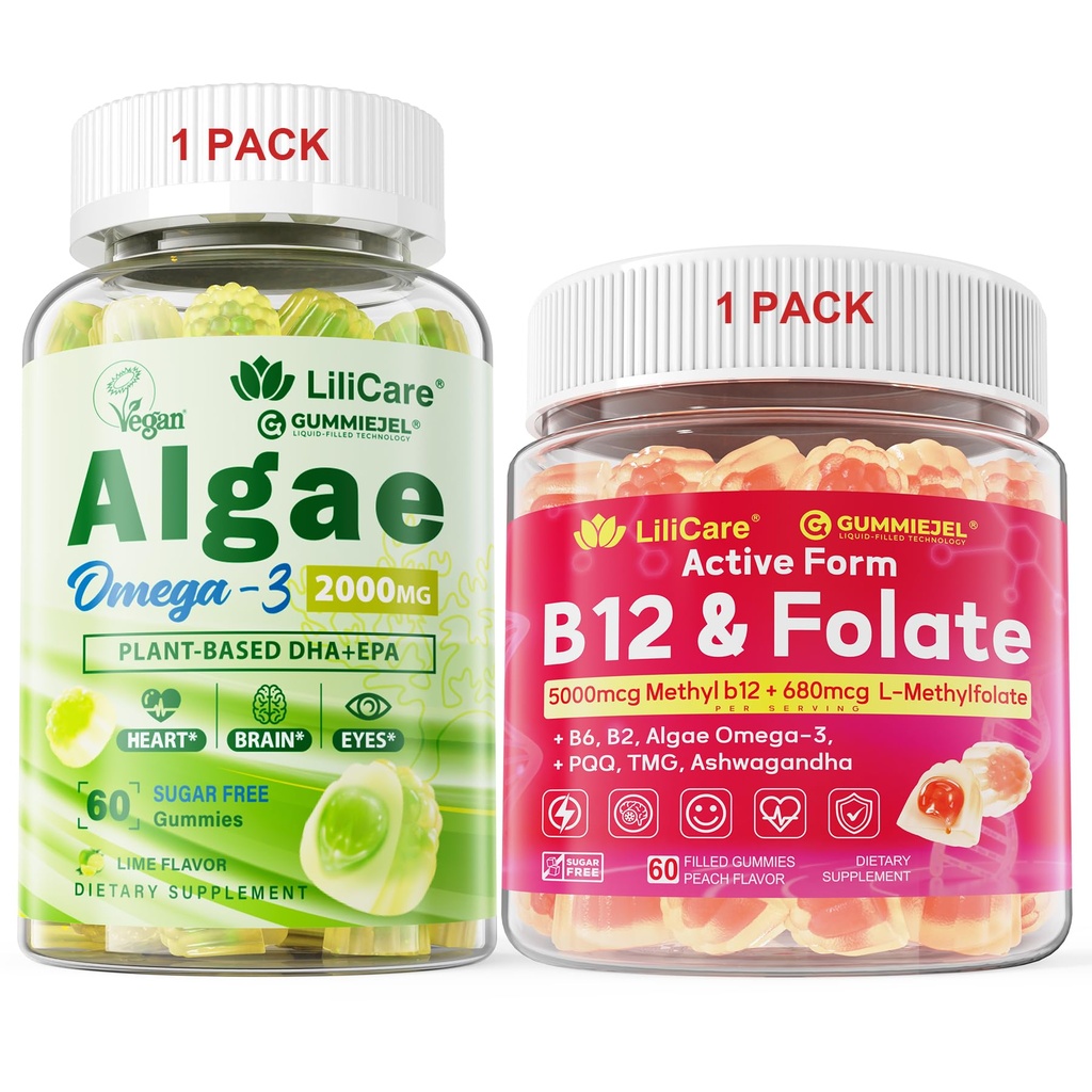 Ensemble : Algae Omega 3 Gommies 1 Pack & Méthyl B12 + L-méthylfolate Gommies 1 Pack