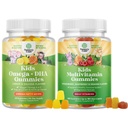 Bundle of Kids DHA Omega 3 Gummis - Fettsäuren Omega 3 6 9 für Gehirn, Immunstärke & Vision und pflanzenbasierte Kinder Multivitamin Gummis mit Vitaminen A C D3 E B und Zink für Immunität Unterstützung