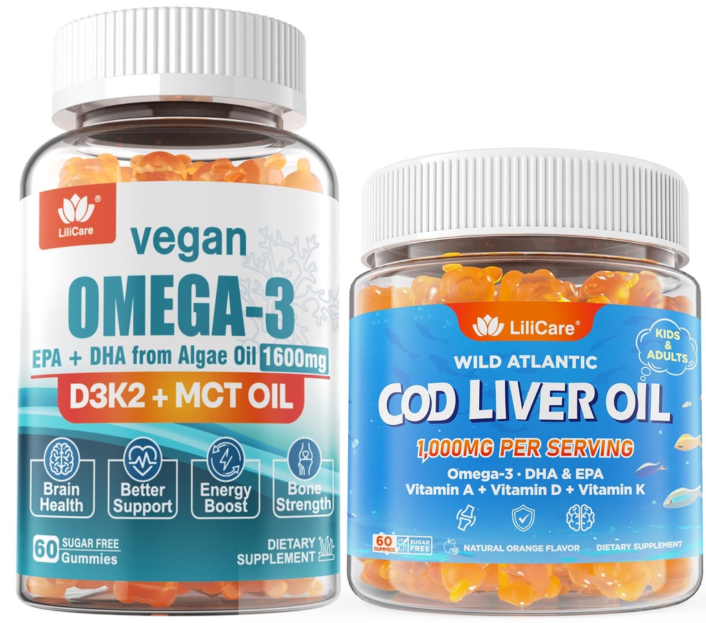 2pack Omega végétalien 3 Gommies + 2 packs Huile de foie Gommies