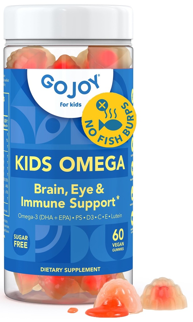 GOJOY Kids Omega 3 DHA Gummies – No Fish Burps, No Sugar – Brain, Eye & Immun Support – Plant-Based Omega-3 von Algae – Vegan, Clean DHA für Kleinkinder, Kinder & Kinder Alter 3+