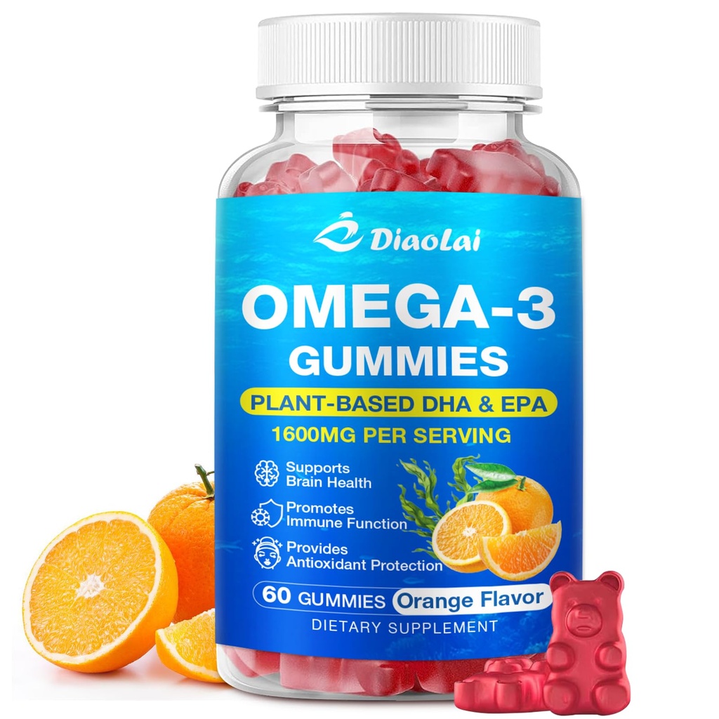 Vegan Omega-3 Gummi für Erwachsene – Sugar-Free, Algae-Based DHA 600mg & EPA 300mg, mit Vitaminen A, C, E, Zink – Omega 3 Fish Oil Alternative, 60 Count