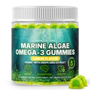 Gommies d'algues marines Oméga 3 avec 3400mg+-- DHA/EPA/ALA, 20:1 Extrait de graines de raisin, vitamine C et folate.