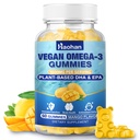 Omega-3 Gummi für Erwachsene, Orange Flavor – Sugar-Free, Algae-Derived DHA 600mg & EPA 300mg, mit Vitaminen A, C, E, Zink, 60 Gummie