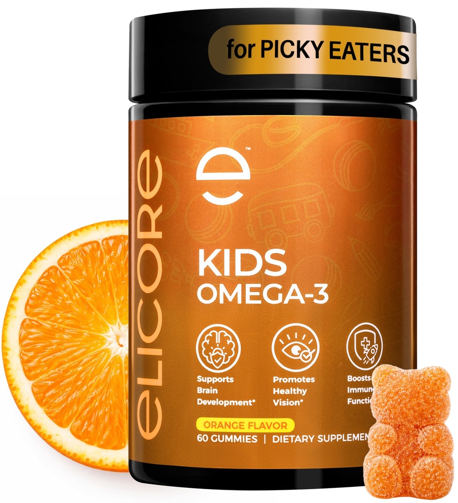 Premium Kids Omega 3 Gummies – Orange Flavor Fischöl für Kinder – Omega 3 Gummi für Kinder – keine Fischbärchen – Gehirn, Augen &amp; Immununterstützung – 2 Monate Versorgung