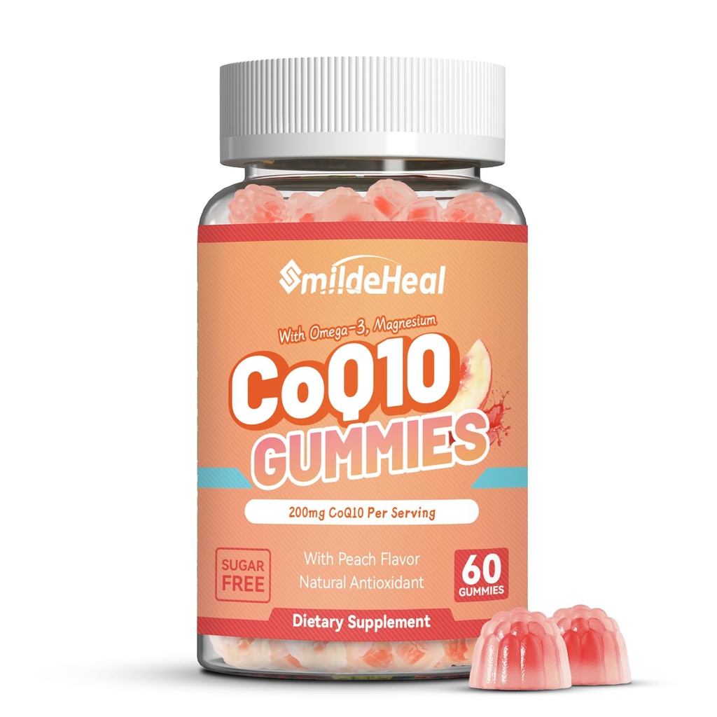 CoQ10 Gummie 200mg mit Omega-3, EPA + DHA, & Magnesium - Coenzym Q10 Ergänzungen für Herzgesundheit, Zelluläre Energie & Antioxidans, Vegan - 60 Gummie