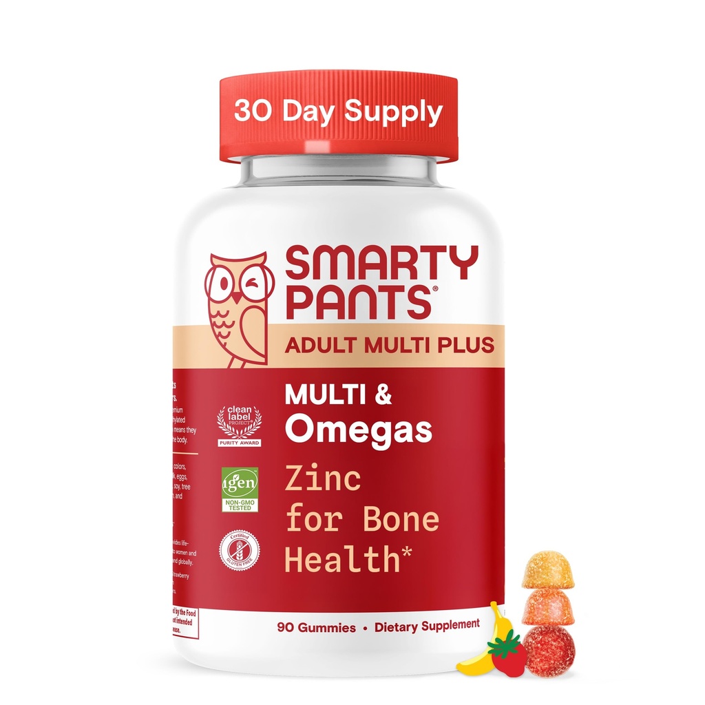 SmartyPants Multivitamin für Männer und Frauen, Multivitamin-Gummi mit Omega 3 (DHA / EPA), Vitamin D3, C, Vitamin B12, B6, A, K & Zink, Biotin, glutenfrei, 90 Count (30-Tage-Versorgung)