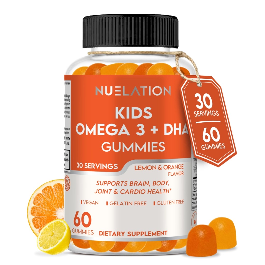 Vegan Omega 3 Gummi für Kinder mit DHA, Pflanzenbasiert, 30 Servierungen, 60 Ct. Gelatin frei, Glutenfrei, Non-GMO Omega 3 Supplement. Kinder & Kleinkinder DHA Gummi für Gehirn, Auge, Herz und Immununterstützung