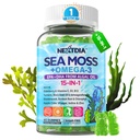 Sea Moss Gummies + Algae Omega-3 für Männer Frauen, Sugar-Free Vegan 15-IN-1 Irish Seamoss Superfood mit/EPA DHA, Vitamine B12 D3, Turmeric, Elderberry, Burdock Root, Support Energy, Brain, Immune 1 Pack