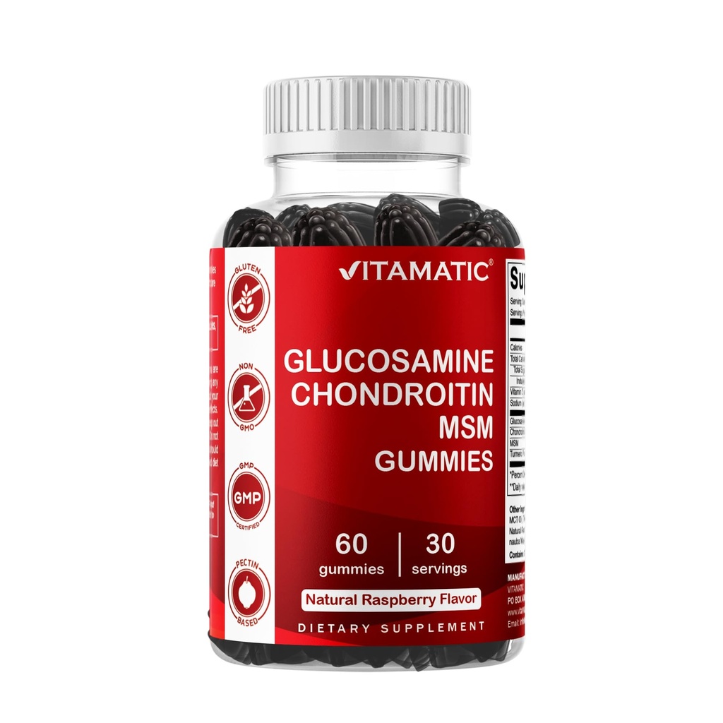 Vitamatic Glucosamine Chondroitin Gummis mit MSM & Vitamin E – Gemeinsame Stützformel – 60 Pectinbasierte Vegan-Gummien