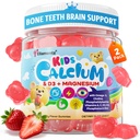 Gommies de calcium + D3 & Magnésium pour enfants et adolescents, avec Citrate de calcium Calcium Algae Calcium Lait, Omega-3 (DHA/EPA), Vitamines A, C, K2, Choline, Zinc, Vitamines Gommies pour os, Grôwth & Cerveau, 2 Pack