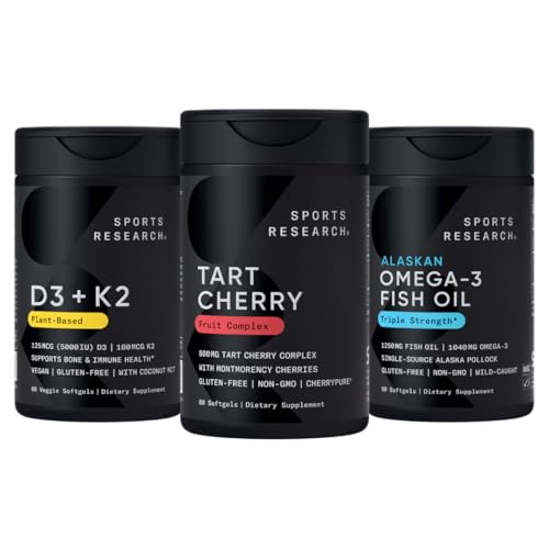 Sport Research® Multivitamin Pack w/CherryPure® Tart Cherry Fruit Complex 800mg, Vitamin D3 5000iu + K2 100mcg und Alaskan Omega-3 Fish Oil 1250mg - Non-GMO · Zuckerfrei · Glutenfrei