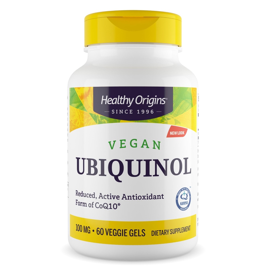 Origines saines Ubiquinol végétalien (forme active de CoQ10), 100 mg - Suppléments Ubiquinol Kaneka pour la santé cardiaque et le soutien antioxydant - Supplément sans gluten et sans OGM - 60 Gels de légumes