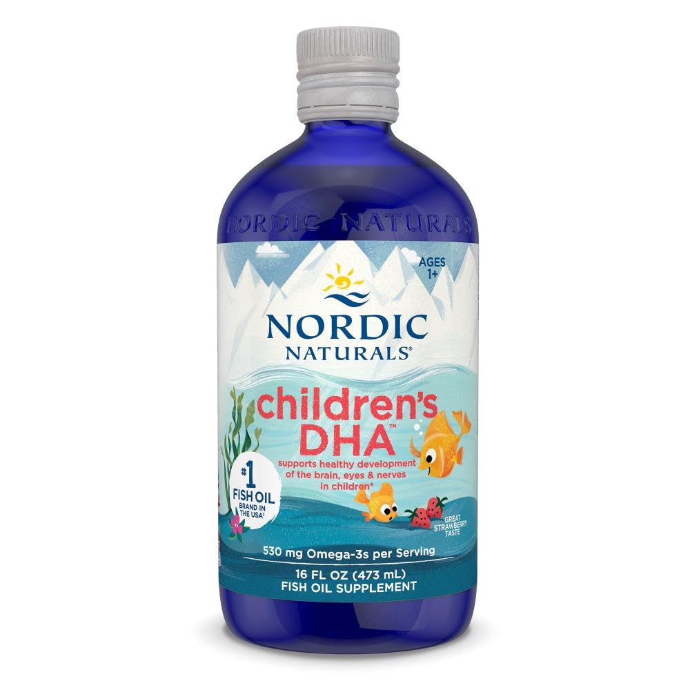 Nordic Naturals Enfants DHA, fraise - 16 oz pour les enfants - 530 mg Oméga-3 avec EPA et DHA - Développement et fonction cérébrale - Non-OGM - 192 portions (paquet de 2)