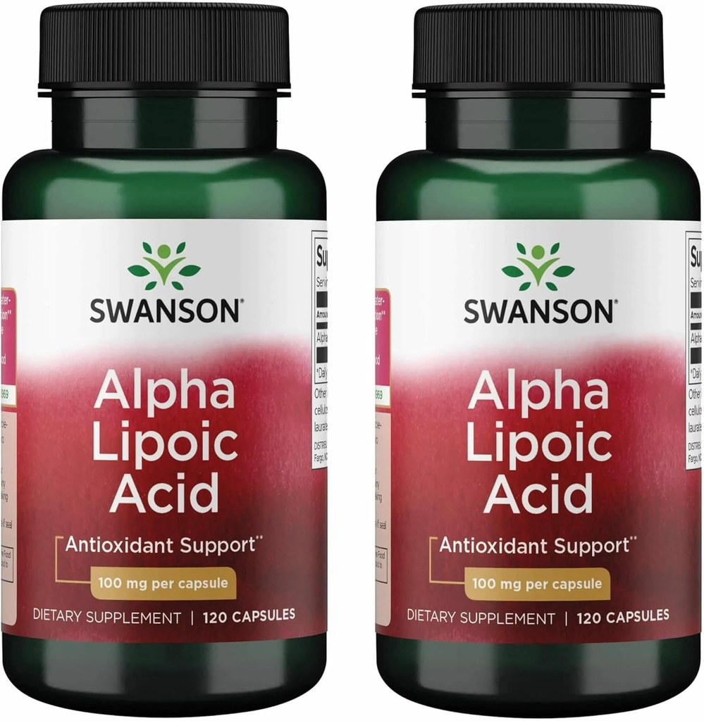 Swanson Alpha acide lipoïque - supplément naturel soutenant des niveaux de pression artérielle sains déjà à l'intérieur d'une gamme normale - favorise le métabolisme des glucides - (120 capsules, 100 mg chacune) (2 boîtes)