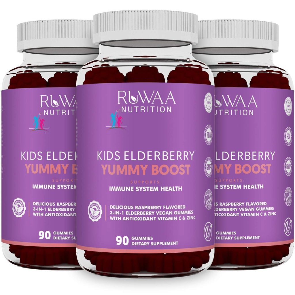 RUWAA NUTRITION Sambucus Elderberry Gummies für Kinder mit Zink & Vitamin C: Antioxidans, Immununterstützung Vitamine, Unterstützt Immunsystem Gesundheit: Vegetarisch, Glutenfrei, Gelatinefrei (3)