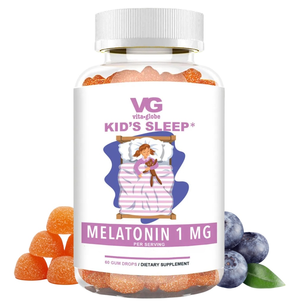 VITA GLOBE Kinder schlafen Melatonin Gummies 1mg, Kinder Chewable Melatonin Gummy, Non-GMO, Vegan, Schlafhilfe-Ergänzung, Relieves Occasional Sleeplessness, 60 Count (Pack von 1)