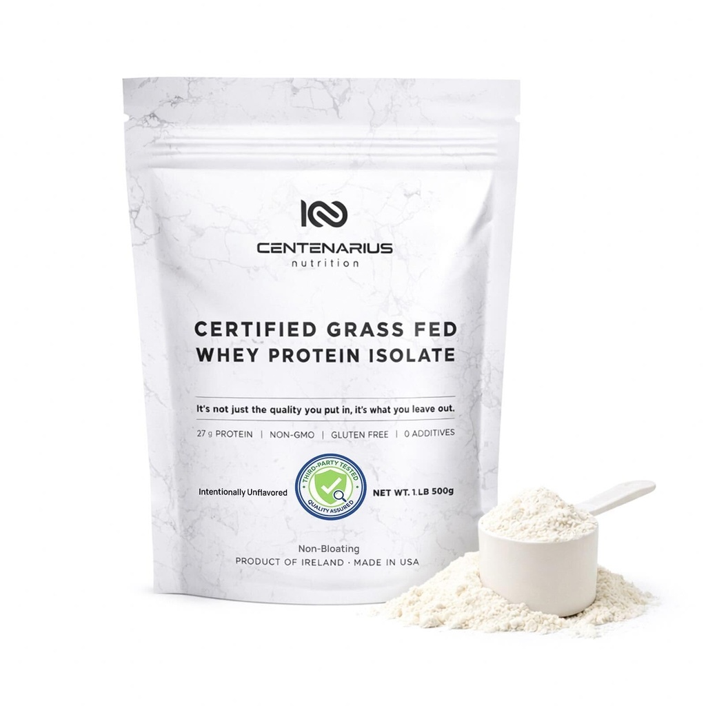 Centenarius Nutrition Grass Fed Whey Protein Unflavored Powder 500g mit natürlichen Aminosäuren für optimiertes Muskelwachstum, Erholung & Effizienz - Kaltgefiltert, keine Additive oder Hormone